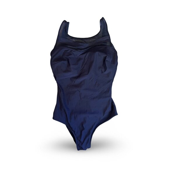 Vtg Robby Len Swimfashions Blue One-Piece High Back Swimsuit Swimming Size 14 - Picture 1 of 8
